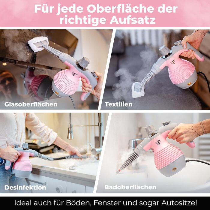 Neighbour's Friend® Handheld Steamer in Pink – Powerful Handheld Steamer | Steam Duck with 350ml Tank, Steam Regulation & Attachments for Household, Windows, Upholstery & More