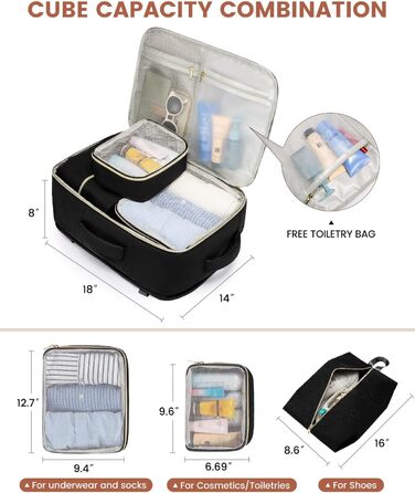 Рюкзак LOVEVOOK для ручної поклажі в літак, 40L, водонепроникний, з відділенням для взуття, для ноутбука 17.3 дюймів, чорний