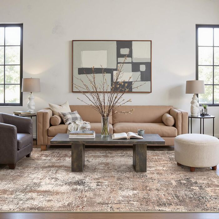 BEIMO Килимок для вітальні, абстрактний дизайн, короткий ворс, 120x170 см, нековзний, для спальні, ванної кімнати, їдальні, коридору, бежевий