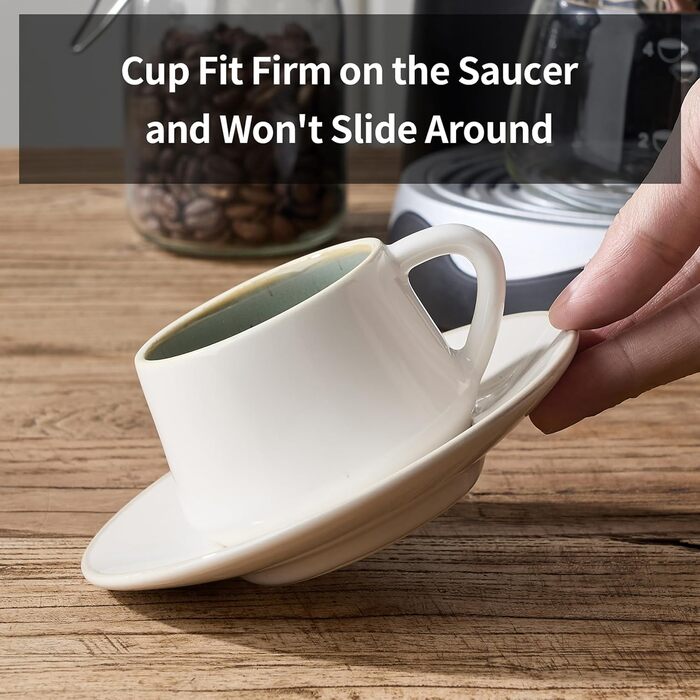 Набір керамічних чашок та підставок для кави з металевим стійкою (6 шт.), 130 мл - Cappuccino, Espresso, Latte, Americano, Чай, чорний колір