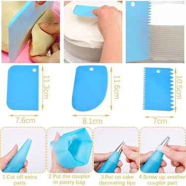 Форми для випічки Amzeeniu Springform, набір 4 шт., 11/18/23/26 см, круглі, професійні, знімний дно, антипригарне покриття, набір з 8 насадок для крему, 3 шаблони для тортів, чорний колір