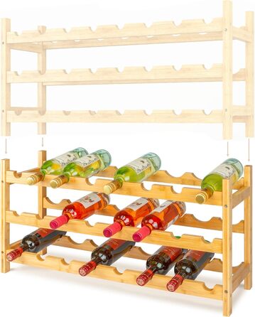 Wooden Wine Rack, 24 Bottles, Stackable Bottle Rack, Expandable Beverage Rack, Stackable Wine Rack, Bottle Storage, Wooden Bottle Rack, Wine Bottle Rack