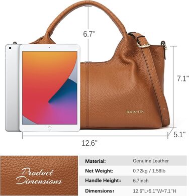 Сумка жіноча BOSTANTEN шкіряна шопер Hobo через плече з регульованим ременем, коричнева