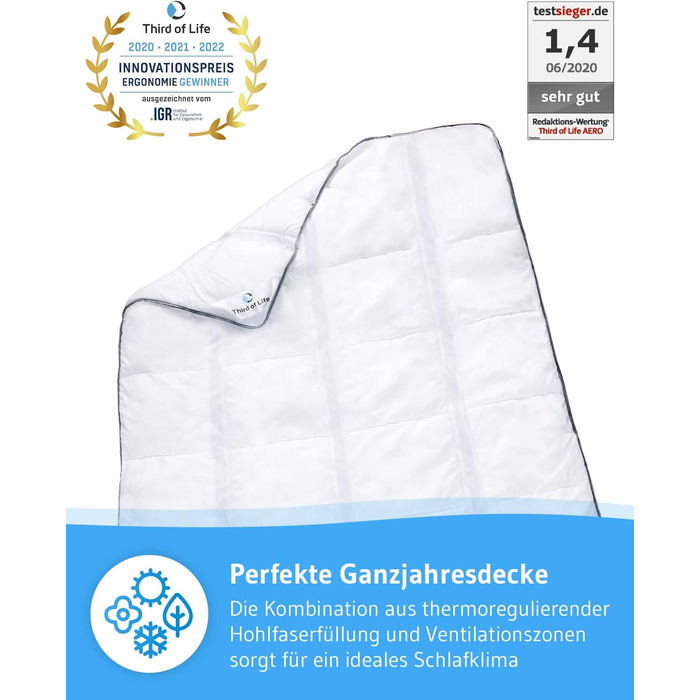 135x200 cm Duvet Cover, All-Season Duvet with OptiSleep® Technology, Fluffy Quilted Duvet AERO ActiveClima, Cozy Winter Duvet / Summer Duvet with Ventilation & Climate Zones, Ideal Hygiene for Allergy Sufferers 135 x 200 cm