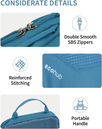 Органайзери для валіз ECOHUB (набір 4 шт) з мітками, екологічні, з перероблених матеріалів, для рюкзаків та валіз, з міцною сіткою, тревел-органайзери (зелений, блакитний)