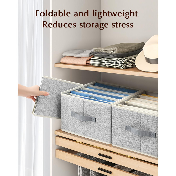 4 Piece Drawer Organizer, Jeans Closet Organizer, Foldable Storage Box with Compartments for Storing Clothes, Jeans, Shirts, Blankets, Underwear (12in. 4 Pack, Assorted)