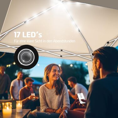 KESSER® Pavilion Folding Pavilion 3x3m with LED Lighting | Pop-Up Garden Pavilion Height Adjustable, Stable, Waterproof, Winterproof | Party Tent, Event Tent, UV Protection 50+ including Remote Control & Bag Beige