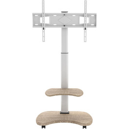 Підставка для телевізора Stellar на коліщатках з полицею, біла. Регульована висота, поворотна. Для телевізорів 32-70 дюймів, до 45 кг, VESA до 600x400