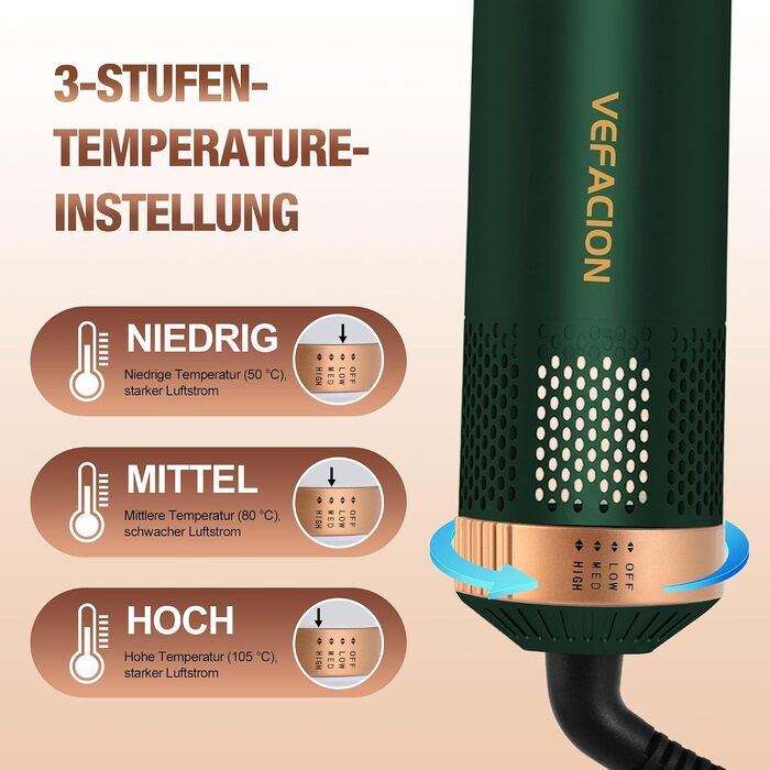Мультистайлер для волосся 5-в-1 Air Styler 1000W: фен-щітка, автоматичний локон, вирівнювач та об'ємний стайлер, зелений