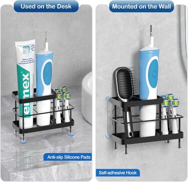 Тримач для зубних щіток Luxspire, електричний, нержавіюча сталь, настінний, без свердління, з дренажними отворами, органайзер для пасти, 6 відсіків (матова чорна)