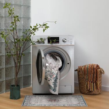 Килим TALETA для вітальні, спальні, офісу: вінтажний, квітковий, 80x300 см, сірий (03)