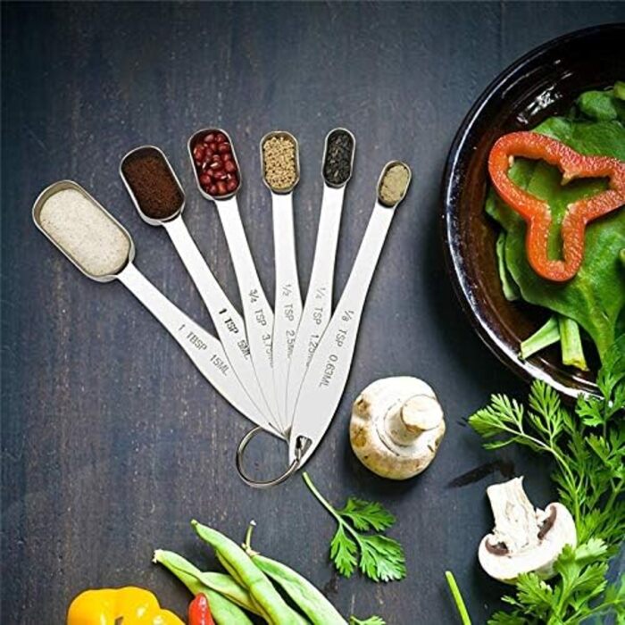 6-Piece Stainless Steel Measuring Spoon Set, Slim Measuring Teaspoon Set, Measuring Cups for Dry and Liquid Ingredients, Spices, Sugar, Coffee, Kitchen Scale