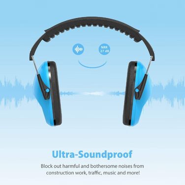 Навушники для захисту від шуму Dr.meter для дітей - шумопоглиначі, пасивні навушники для вух, захист для школи, SNR 27dB, для аутизму, сну, навчання, гри на барабанах, зелені та блакитні (синьо-фіолетові)