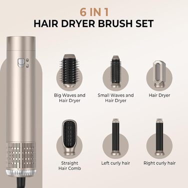 Airstyler Rundbürstenföhn 6 в 1: Набір для укладки волосся, фен-щітка, плойка, 1000W, 3 температурні режими, жовтий