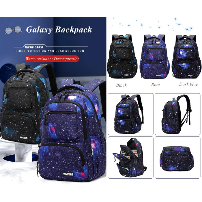 Шкільний рюкзак для хлопчиків Galaxy Print A-блакитний