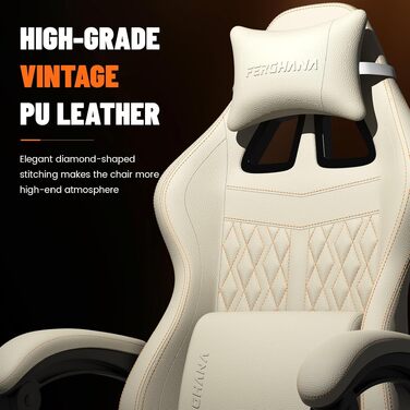 Ергономічне ігрове крісло Gaming Chair з підніжкою, регульованим нахилом спинки (90–135°), поперековою та підголівником, біле