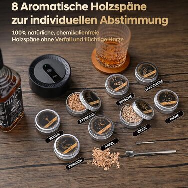 Електричний набір для копчення коктейлів та віскі, ретро-дизайн, 8 дерев'яних чіпсів, USB-C, без полум'я, для віскі, пива, коктейлів, вина, кави, їжі, подарунок для чоловіків