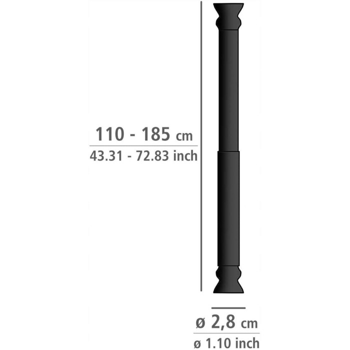 Розпірна штанга для штор у ванну Wenko, чорна, 110-185 см