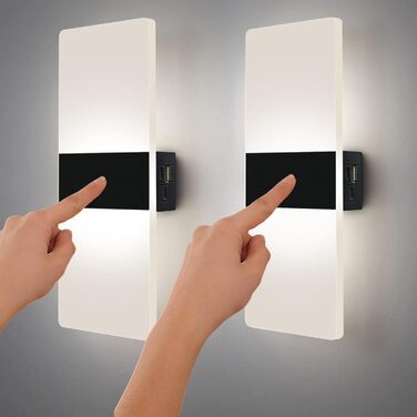 LED-стінна лампа VOMI з датчиком руху, акумуляторна, бездротова, USB-зарядка, 4000mAh, для коридору та сходищ, 2 білих світлодіода (сенсорне керування, 6000K)