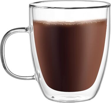 CNGLASS Double-Walled Macchiato Glasses 500ml/17oz, Large Insulated Coffee Cups Glass 1-Piece Set, Clear Coffee Glasses with Handle for Cold and Hot Drinks