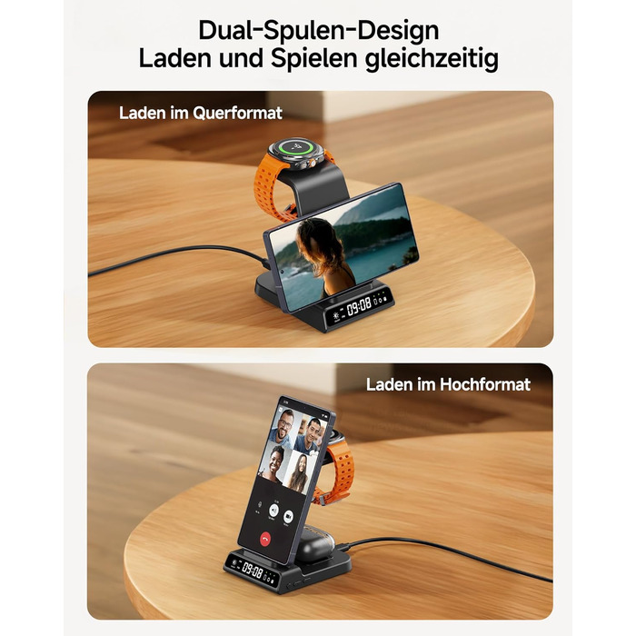 Бездротова зарядка 3-в-1 для Samsung Galaxy S25 Ultra, Watch 8/Ultra/7/6, Buds 3/3 Pro. Чорний колір