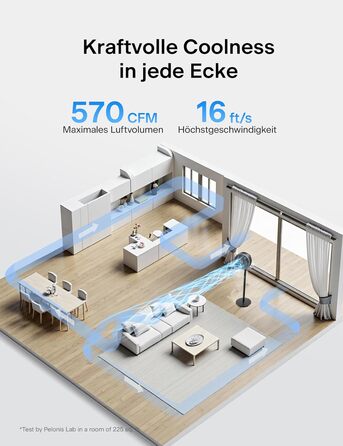 Турбовентилятор PELONIS з пультом керування, дисплеєм, 3D циркуляцією, 36.5dB, 10м повітряний потік, регульована висота 60/111см, 4 швидкості з таймером, знімний захист, поворотний, 92см, чорний