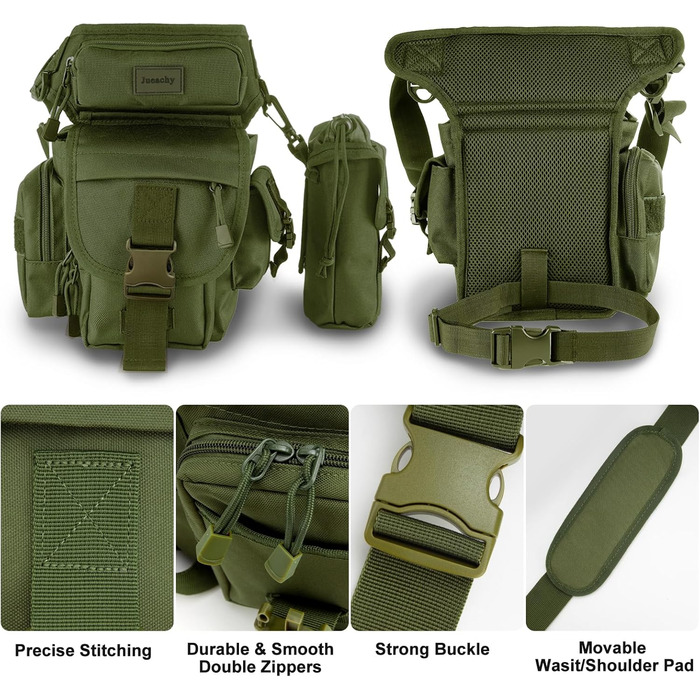 Тактична нагрудна сумка на ногу Jueachy, водонепроникна, для риболовлі, туризму, військових, з кишенею для пляшки (зелена)