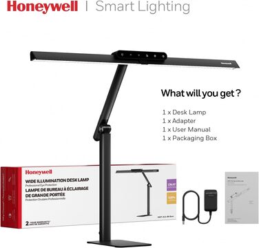 Світлодіодна настільна лампа Honeywell HJ1WT, 1200 лм, з регулюванням яскравості, чорна