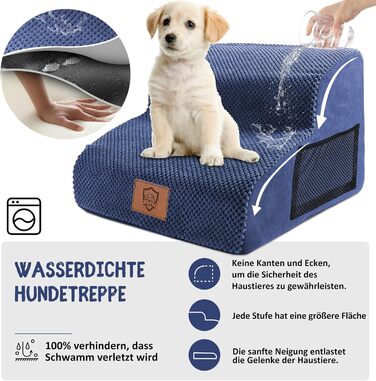 Dog Stairs, Pet Stairs, Foam Dog Stairs, Washable Non-Slip Cat Stairs, Dog Stairs for Small Dogs and Cats, Portable Dog Ramp for Bed, Couch and Car (2-Step Dog Stairs, Blue)