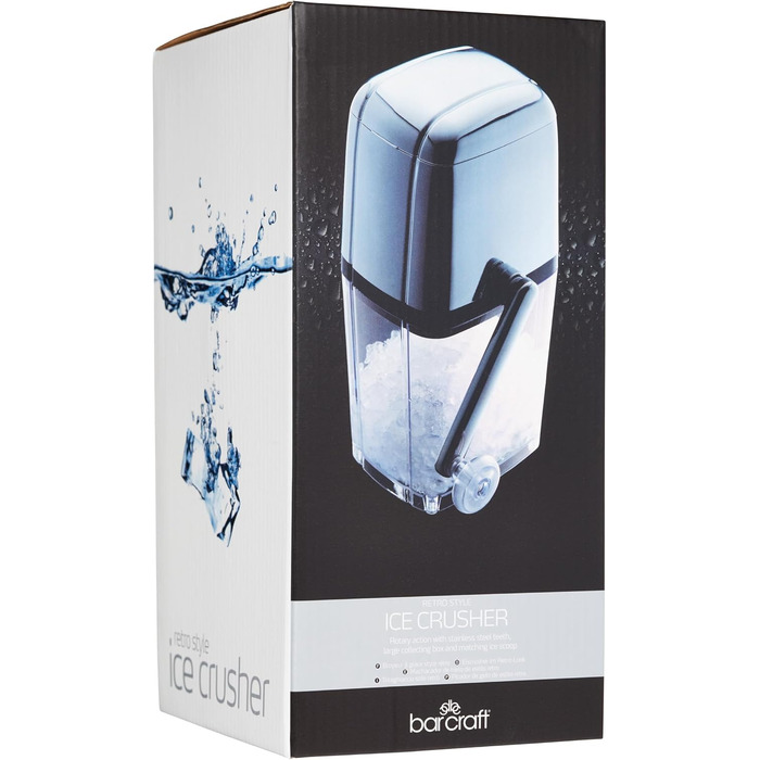 BarCraft Ice Crusher for Cocktails, with Ice Scoop, Plastic and Stainless Steel, 15.5 x 13.5 x 28cm, Transparent/Silver