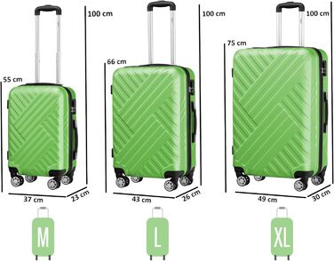 Набір валіз Zelsius 3 шт., Чорний | ABS валізи з кодовим замком, подвійними колесами та внутрішнім роздільником | Ручна поклажа, набір валіз з жорсткою оболонкою 3 шт., Trolley, велика валіза, Luggage Set (Зелений)