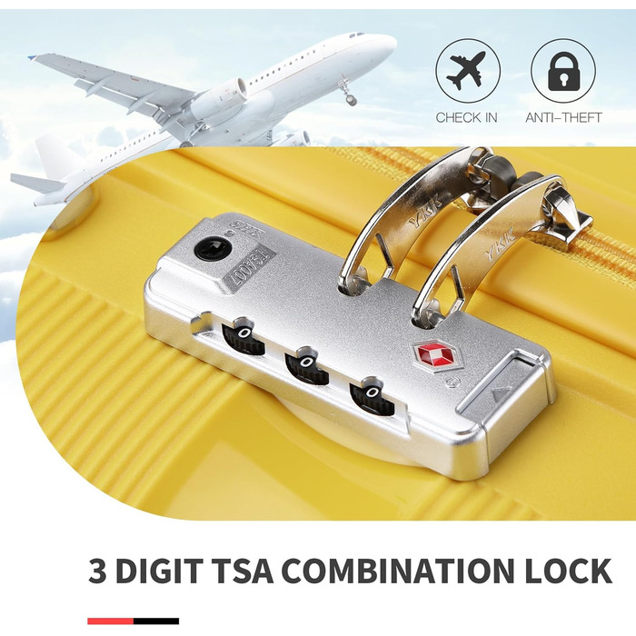 Валіза на 4 колесах, міцна та легка, з TSA-замком та YKK-блискавкою, тихі колеса. Ручна валіза з косметичкою (Жовтий, косметичка)