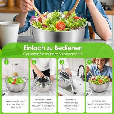 Салатниця-центрифуга з нержавіючої сталі, 4,5 л, з кришкою, неслизьким дном, для миття та відціджування салатів, макаронів