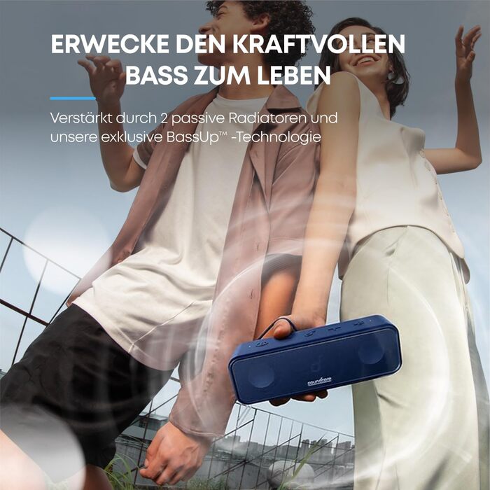 Soundcore 3 Bluetooth колонка: Стереозвук, Titan-драйвер, PartyCast, BassUp, 24 год, IPX7, EQ, чорний