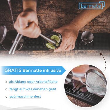 Набір для коктейлів barmate з нержавіючої сталі Boston, 7 предметів: шейкер, джигер, барна ложка, грубе сито, дрібне сито, мадлер, барний килимок