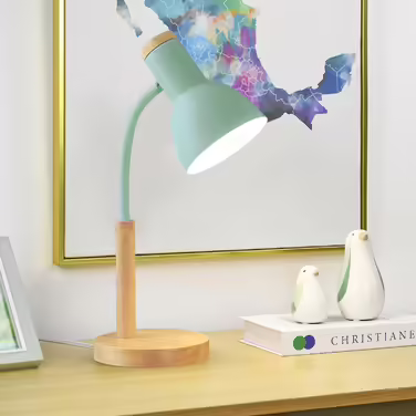 Desk Lamp, LED Reading Lamp with Classic Wood Design, E27 Socket, Adjustable Arm, Kids Table Lamp for Bedroom, Living Room (green)