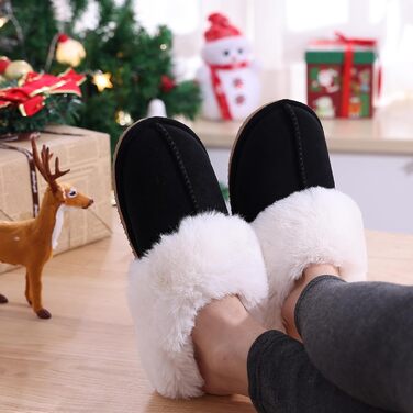 Жіночі халапи Litfun Зимові теплі плюшеві тапочки з замшею та піною Memory Foam з штучним хутром на комірі. Підходять для дому та вулиці (Чорний, 37.5/38 EU)