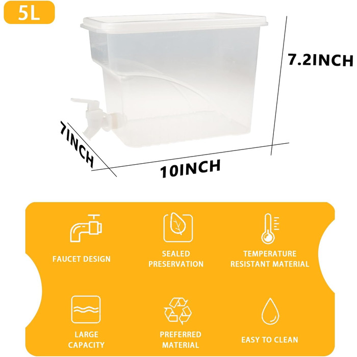 Drink Dispenser with Spouts for Refrigerator, Leak-Proof Plastic Water Container, Drink Dispenser with Spout, for Home, Party, Restaurant, Bar, Buffet, 4 Pieces