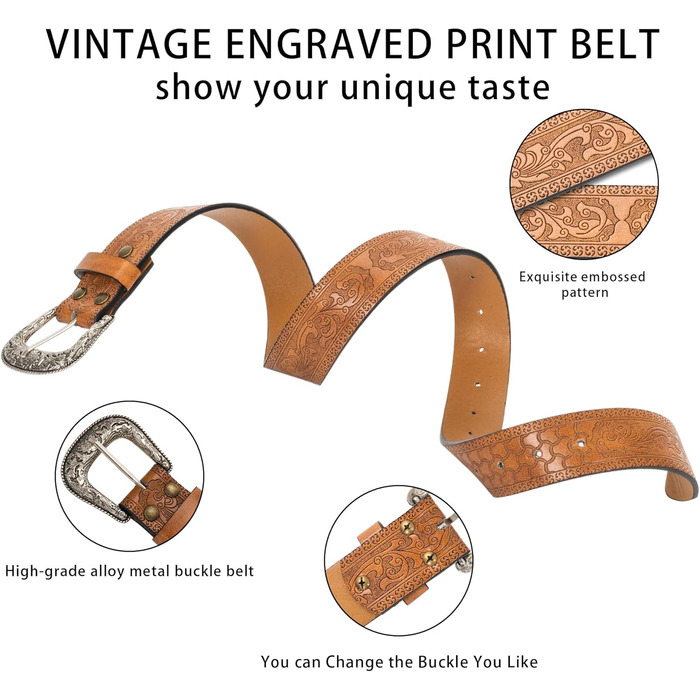 Жіночий/Чоловічий Ремінь Cowboy Стиль з Регульованою Пряжкою INOGIH - Ремінь з Вигравіюванням для Джинсів, Штанів, Суконь (30'-39')