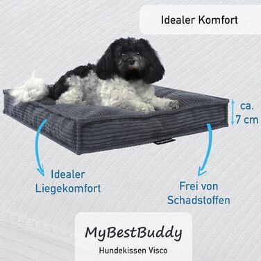 MyBestBuddy Visco Dog Bed Grey 70x50 cm M with POSO-Cord Fabric with Visco Foam and Comfort Foam Flakes, 40°C Washable - Dog Bed/Pet Bed for Small Dogs, 70 x 50 cm