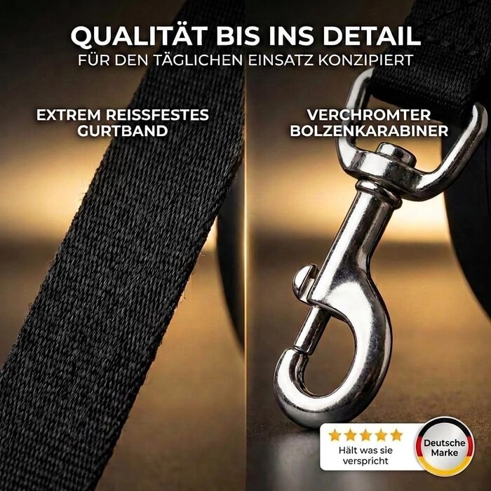 Висувна поводок для собак HUND IST KÖNIG 5м | Для малих та великих собак | Зручна ручка, міцна | Білий, чорний