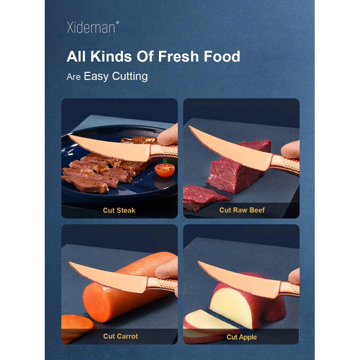 Набір столових приборів 24 предмети, нержавіюча сталь 18/10, мідний колір, сучасний дизайн, з двостороннім зазубреним ножем, для 6 осіб, можна мити в посудомийній машині