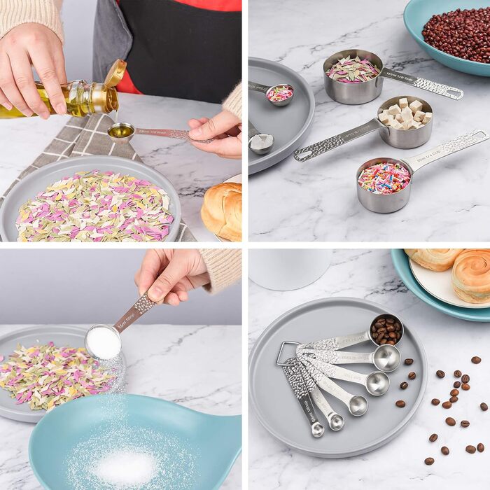 Measuring cup and spoon set, 18/8 stainless steel, measuring cups and spoons for baking and kitchen use, metric and US metal measuring cups and spoons for dry and liquid ingredients