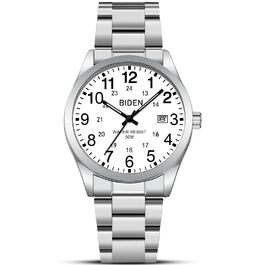 Годинник чоловічий LENQIN з нержавіючої сталі, аналоговий кварцовий годинник на зап'ясті, водонепроникний 30M, стильний повсякденний годинник для чоловіків (срібно-білий)