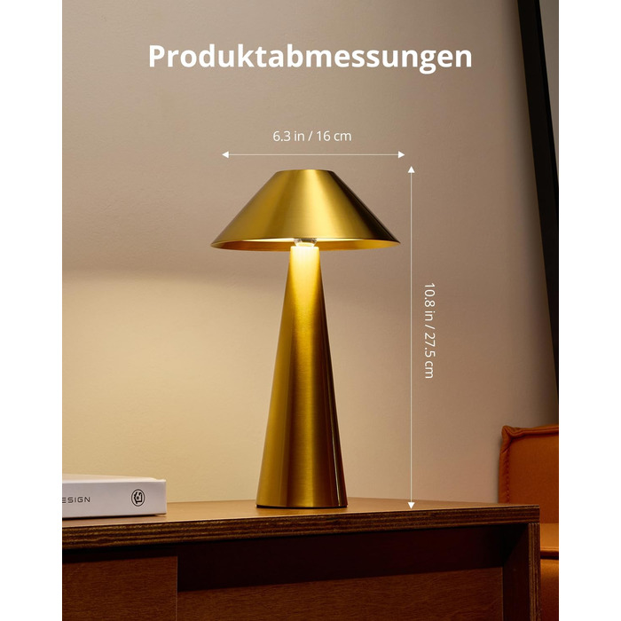 BOJIM 2 шт. LED настільна лампа золота, акумуляторна, USB, бездротова, диммування, магнітна, IP54, вологостійка, для балкона, поворотний наголовник