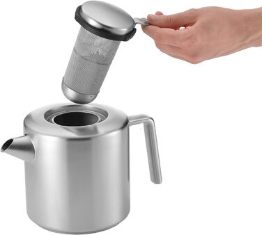 WMF Kult Teapot with trivet, 3-piece, Teapot 1.2l, infuser insert, trivet, Cromargan stainless steel brushed, for hot and cold drinks, 1.2 L, 06.3122.6030