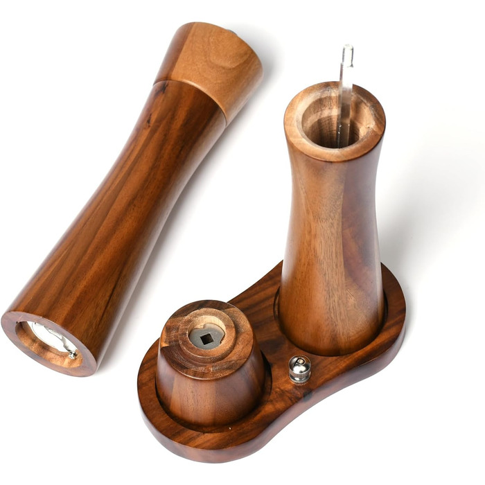 Set of 2 pepper mills made of good wood, salt and pepper mill set, 21 cm length, allows adjustment of the pepper grind, spice grinder with stainless steel core.
