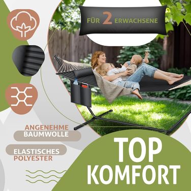KESSER® Hill Hammock with Stand - Double Hammock with Cushion for 2 People - Stable Frame with 200kg (440lbs) Weight Capacity - Indoor & Outdoor Use - XXL Hanging Chair for Two or Multiple People - Garden, Balcony, Terrace, Anthracite