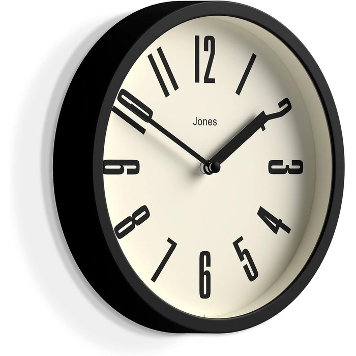 JONES CLOCKS® Hot Tub Wall Clock | Small Retro Round Clock | 20cm | Easy-to-read numbers | Ideal for kitchen, office, kids' room, or any small space (Black)