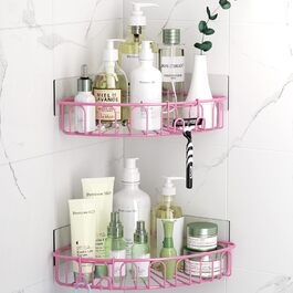 Orimade Shower Shelf, Stainless Steel, Self-Adhesive Shower Shelf, No Drilling Required, for Bathroom, Home Decoration, Kitchen, 2 Pack, Pink